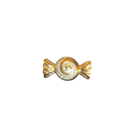 Gold Tone Candy Bow  Brooch Pin With Rhinestones - Picture 2 of 11
